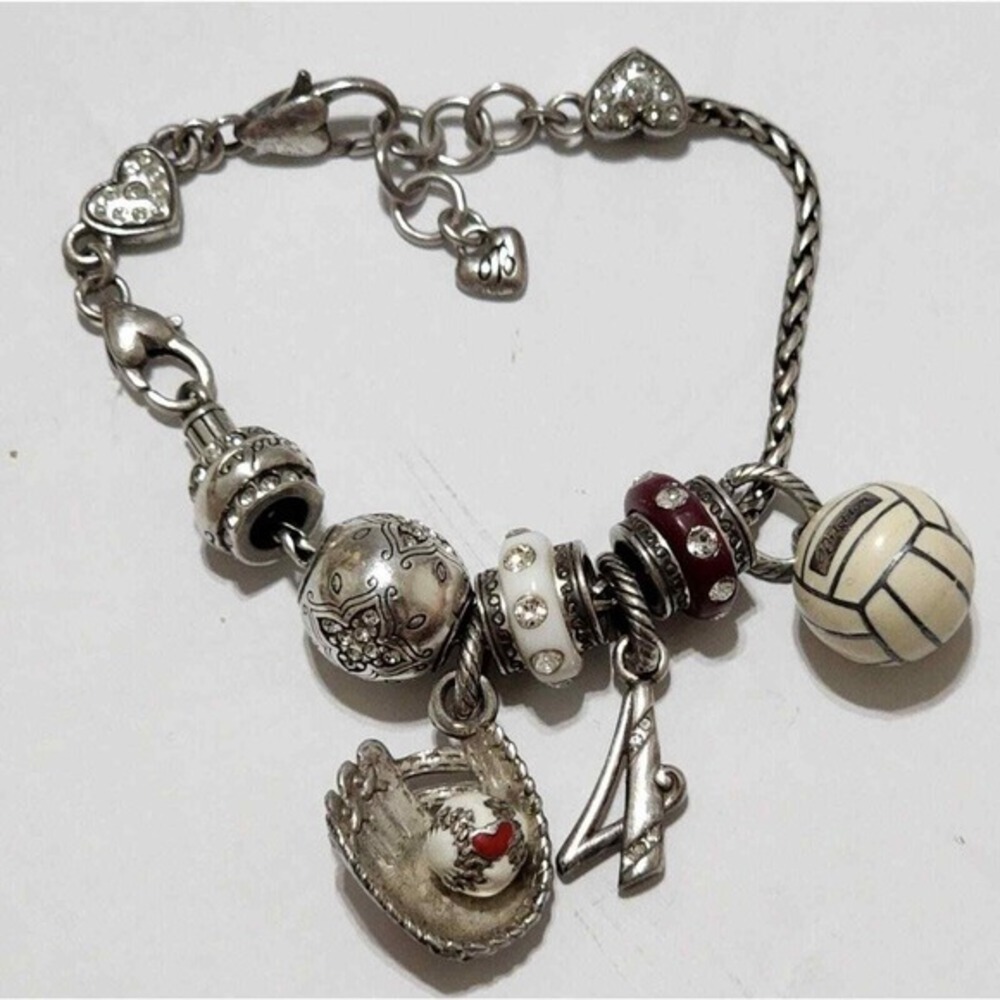 Brighton Charm Bracelet Baseball Softball Volleyball Sports‎ Heart Silver Tone
